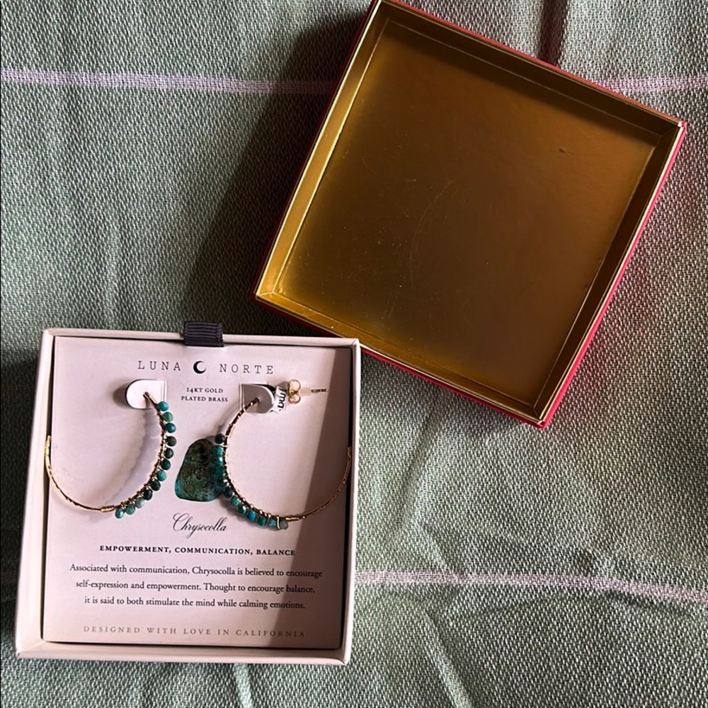 Earrings Chrysocolla Gold Plated Hoops